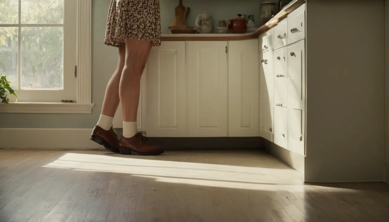 A homeowner in Youngstown calmly checking a kitchen baseboard for pests